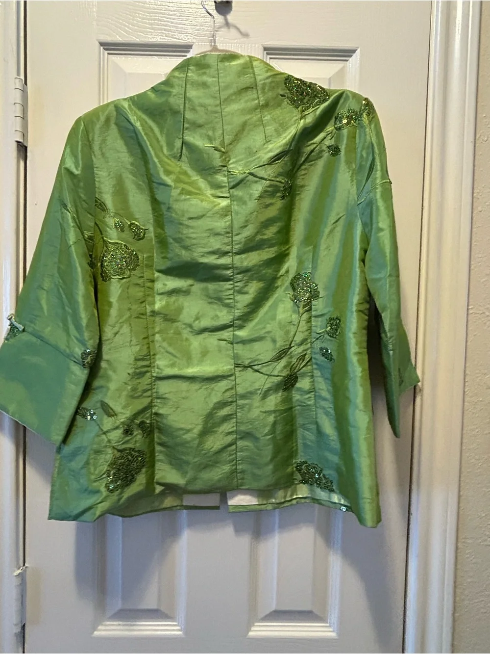 Laogudai Embroidered Green Silk Mandarin Collar Jacket- fits more like a medium